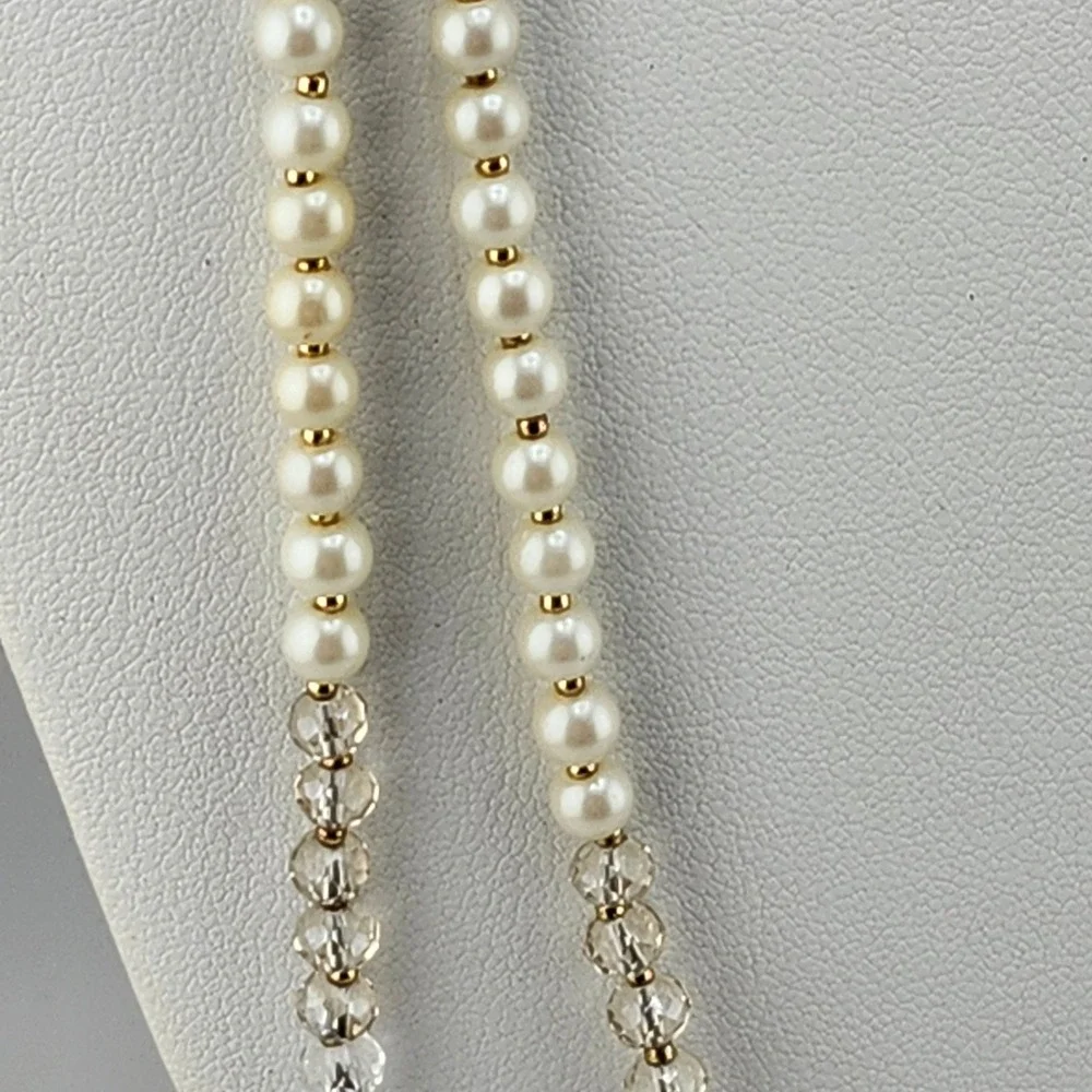Ann Taylor Faux Pearl Crystal Bead Necklace Costume Jewelry‎ Long Strand